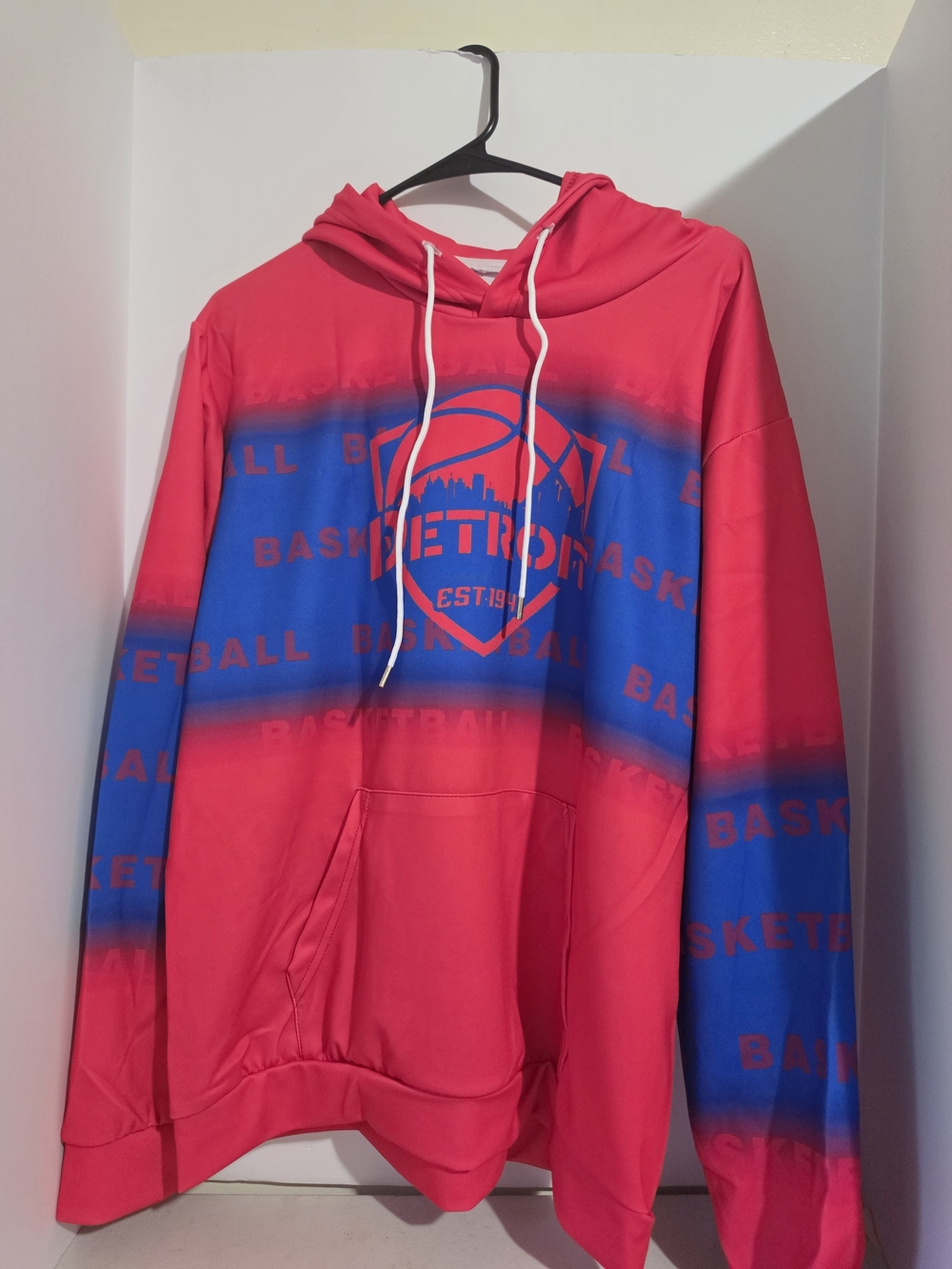 Detroit Basketball Zip-Up Hoodie in Red and Blue